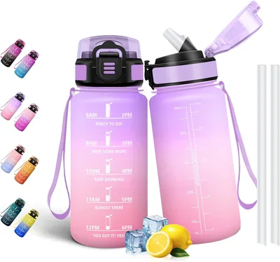 Bouteille en paille Motswedi, 500 ml, sans BPA et imperméable, bouteille, bouteille d'eau motivante, violet clair et rose pâle