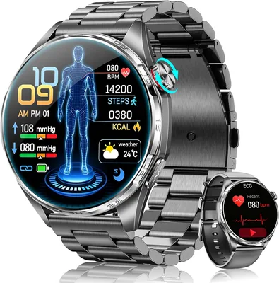 FOSMET New Men's Smart Watch ECG/HRV/BMI 1.45" AMOLED Negro | 24H Ritmo Cardíaco, Presión Arterial