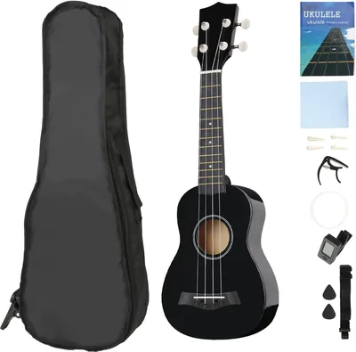 Ukelele Profesional de 23 Pulgadas Negro con Cuerdas para Principiantes