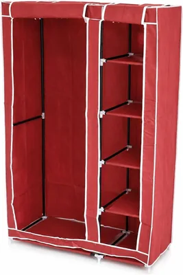Clothes Rail Wardrobe with Cover, Dark Red