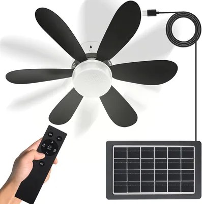 21" Solar Ceiling Fans with Lights Battery Built-in 10000mAh Portable LED Fan Light Hanging
