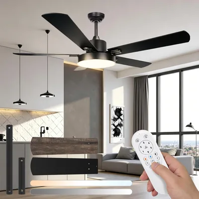 Ventilador de techo Aigostar de 52 pulgadas con luz, motor DC de 29W, LED de 31.5W | Silencioso, reversible, control remoto, 6 velocidades, 3000K/4000K/6000K