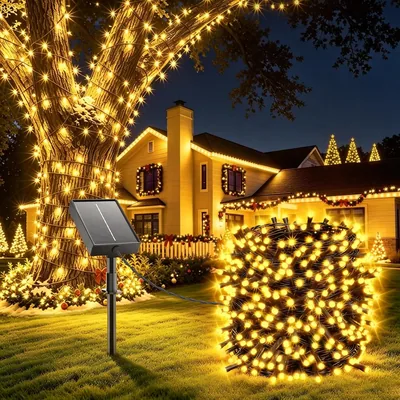 Luces de cadena solar al aire libre, 22 m 200 LED luces solares al aire libre, 8 modos | IP65 a prueba de agua para jardín, terraza