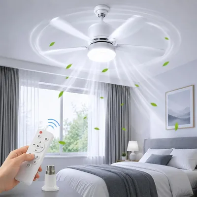 Siebkorb Plafond Ventilateur avec Lumière, 52/42 cm Réglable et Chronomètre, 5 Lames Silencieuses à 3 Vitesses, Idéal pour