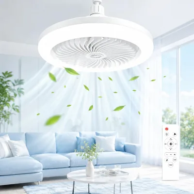 LMIX Ventilateur de Plafond avec Éclairage, 30 W LED Silencieux Chandelier Lampe E27, Télécommande 3 vitesses - 76% de Réduction