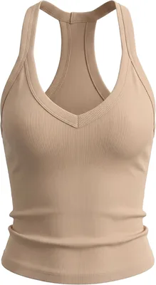 Women RibKnit Racerback Cami Slim Fit Elastic Gym Top