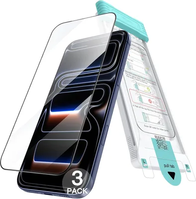JETech 9H+ Skärmsskydd för iPhone 17 Pro, Glatt Kurvad Rand, 3 Pack | Schwarz Ramme Design, Temperat Glas, Automatisk Justering