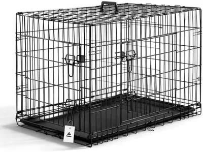 Topika Double Door Dog Crate with Tray - Foldable Metal Cage 30 Inch