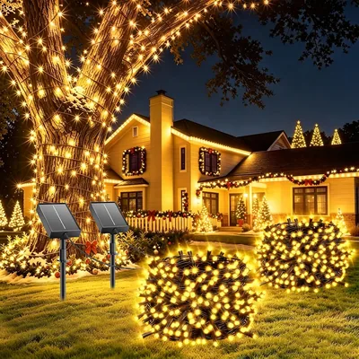 Luci solari Giliwosy per esterni e interni, confezione da 2, 12 m | 8 modalità di luce calda bianca, impermeabile IP65