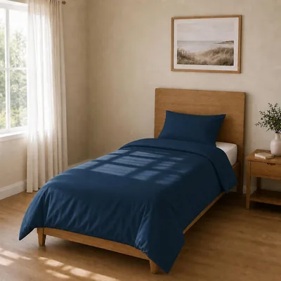 Copriletto in Microfibra, Set Letto 1 Pezzo, Colore Blu Nave, Dim. 135x200 cm + 45x75 cm