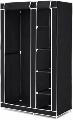 Clothes Rail Wardrobe with Cover (Black)