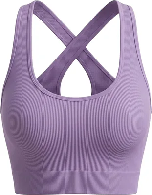 Chaleco deportivo acanalado para mujer con espalda cruzada, elástico para gimnasio y yoga | Secado rápido