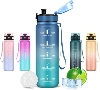 Grsta Kinderwasserflasche, 500 ml, undicht, für Schule | Kinderschulwasserflasche mit Einhandöffnung und Zeitangabe