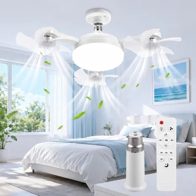 Ventilateur de plafond avec lumière, Bulbe LED Drone 50 W Silencieux Chandelier Lampe Ventilo E27, 3 Vitesses, 3 Couleurs Dimmable - 64% de réduction