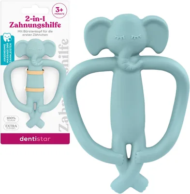 dentistar 2-in-1 Silicone Teething Ring and Dental Care - Blue