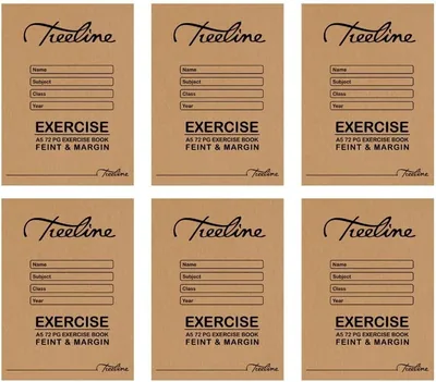 A5 Exercise Book 72P Pack of 6 | Ruled, Margin, School, Kraft