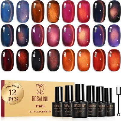 ROSALIND Cat Eye Nail Polish Set - 12 Pieces Purple & Blue
