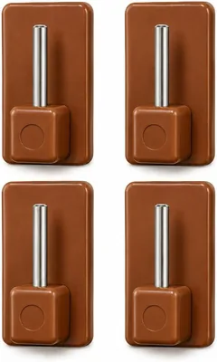 Hooki adesivi per tende e oggetti, 4 pezzi mini ganci per asta senza fori, supporti per asta a pressione (Marrone)
