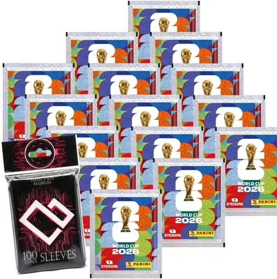 World Cup 2026 Aufkleber-Bundle - 15 versiegelte Beutel mit 105 Aufklebern & 100 HeartGlobal Kartenhüllen für Sammler - Best Deal