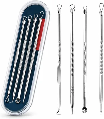 Kit Removedor de Cravos e Espinhas Profissional 4 Peças em Aço Inox com Estojo | Ferramentas para Limpeza da Pele