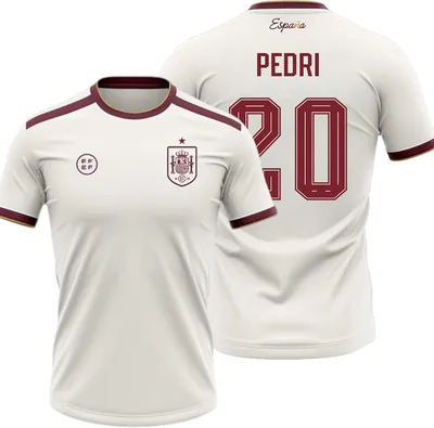 Camiseta de Fútbol Pedri 2026-2028, Manga Corta, Tela Transpirable, Detalles Maro
