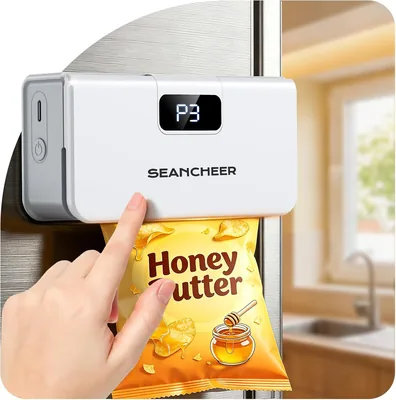 SEANCHEER Mini Folienverschlinger mit Magnet & Schere | Tragbarer Beutelverschließer für Snacks, Mylar- und Plastikbeutel