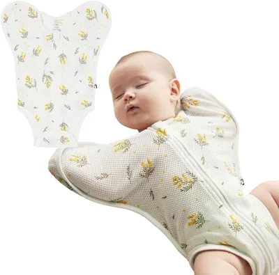コンニ 新生児 コットンメッシュ スワドル ハーフカバーオール、色あせなし、快適な夏服、通気性抜群、敏感肌にも適した