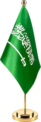 علم السعودية للمكاتب، علم مكتبي سعودي مع عمود من الفولاذ الكربوني وقاعدة من الجلد، مثالي لمكتبك