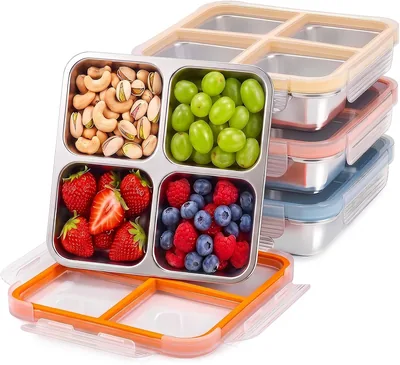 4 Pack Stainless Steel Snack Containers - Leak-Proof
