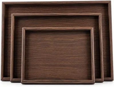 مجموعة أطباق تقديم خشبية من 3 أحجام مختلفة، مصنوعة من MDF بتصميم فاخر حواف مرتفعة، مناسبة لتقديم الشاي والقهوة