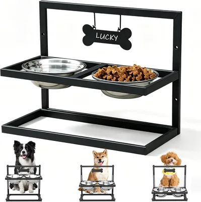 Comedero Elevado para Perro, Plato Elevado con Dos Cuencos Ajustables