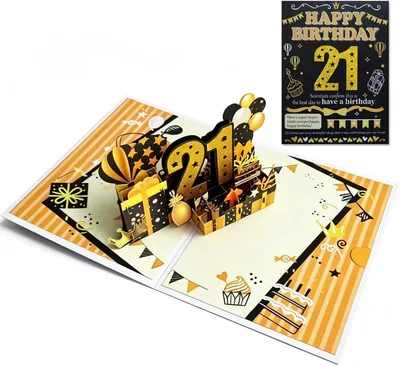 Black Gold Pop up Happy 21st Birthday Card 3D Greeting Cards With Envelope | Best Deal
