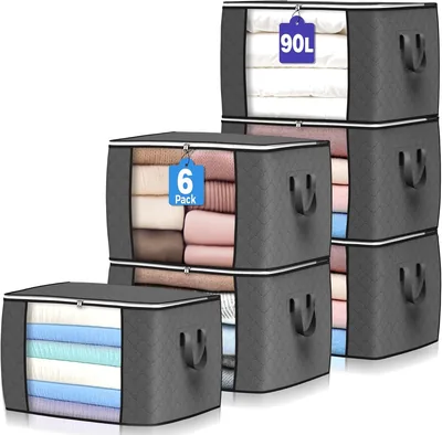 90L Large Storage Bags - 6 Pack, Foldable Closet Organizers