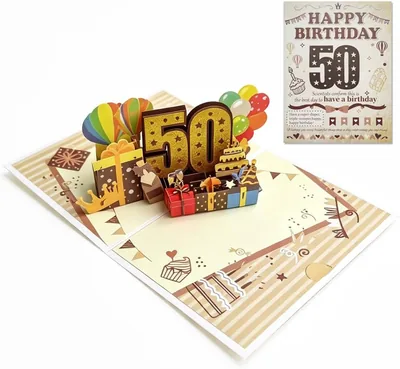 Beige Black Pop up 50th Birthday Card 3D Greeting Cards With Envelope Best Deal