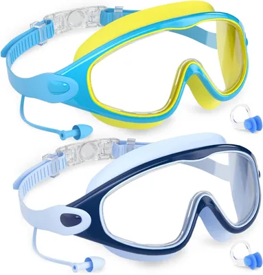 COOLOO Kinderschwimmbrillen für 3-15 Jahre, Packung mit 2 | Jungen Mädchen Teenager, 180° Panorama, UV-Schutz, Anti-Beschlag