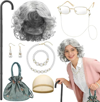 9pcs Old Lady Fancy Dress Kit Costume Set Best Deal