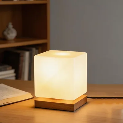Modern Wooden Base Table Lamp Frosted Glass Shade