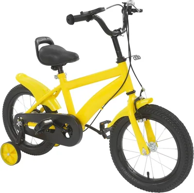 DOPBENT 14" Barncykla i Gul - Med stödvägar, Bremsa och Justerbar Sattel, Idealisk för Barn 3-5 Är (95-115cm)