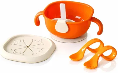Toddler Suction Bowl Feeding Set with Lid and Straw, BPA-Free (Orange)