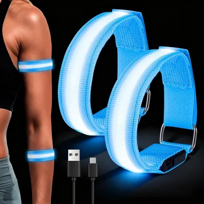 2Pcs LED Light Up Armbands Rechargeable Reflective Running Gear Blue