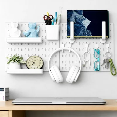 SKY-TOUCH Modular Pegboard Wall Organizer Kit - Space-Saving Storage