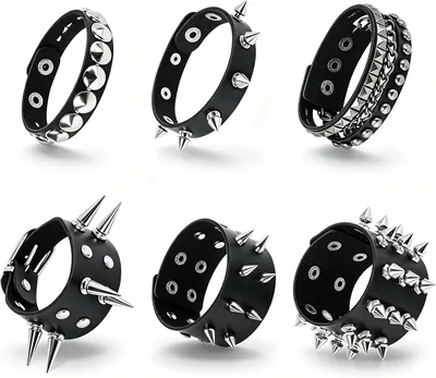 Punk Leather Bracelets Set, Studded Spiked Cuff