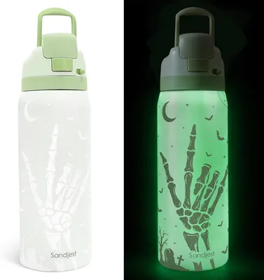 SANDJEST Skeleton Glow Water Bottle 32oz