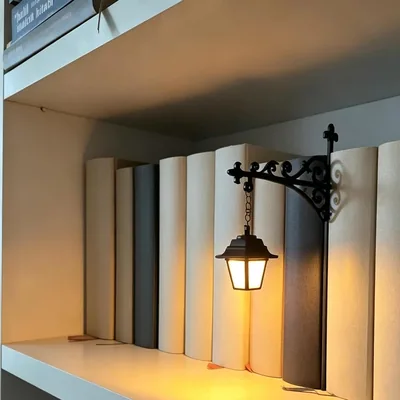 Library Lantern Vintage Bookshelf Lamp - Wooden Book Nook Decor, Warm LED Light