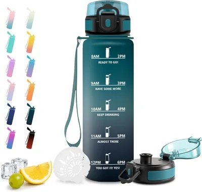 Bouteille d'eau motivante JAPORIA 1L avec filtre et marqueur horaire, bouteilles sportives pour boissons gazeuses, camping, fitness, bureau