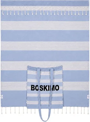 Toalla de Playa XXL BOSKIMO con Bolso Cosido 2 en 1 - Sarong Fouta Familiar con Bordes, 180 x 200 cm - Toalla y Bolso para 2-3 Personas