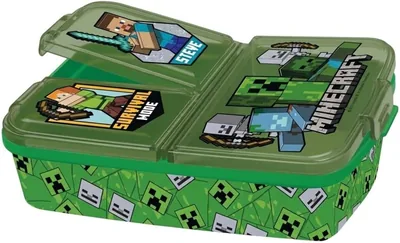 Caja para Comidas de Minecraft para Niños con 3 Compartimentos | Medidas: 15 x 4.5 x 12 cm