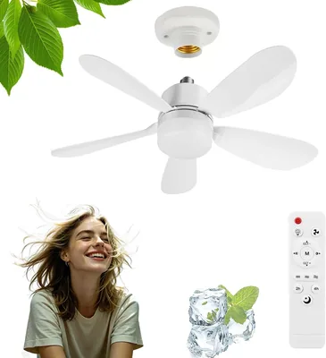 Ampoule Ventilateur Plafond avec Lumière E27, Ventilo Lampe (Blanc) | Télécommande Incluse, Lumière LED Dimmable