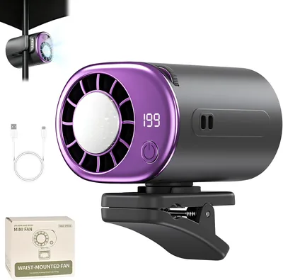 PGonline Autolüfter Klimaanlage Clip-on, Mini-oscillierend | LED-Anzeige 360° Drehung, 199 Geschwindigkeitsstufen einstellbar, USB