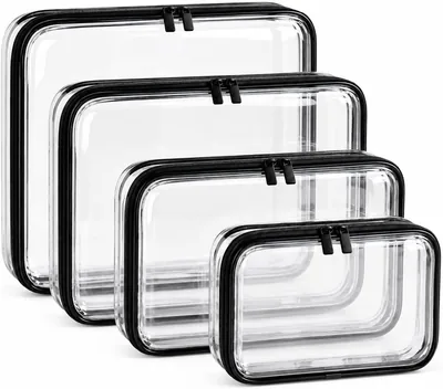4 Pack Clear Travel Organiser Pouches Set